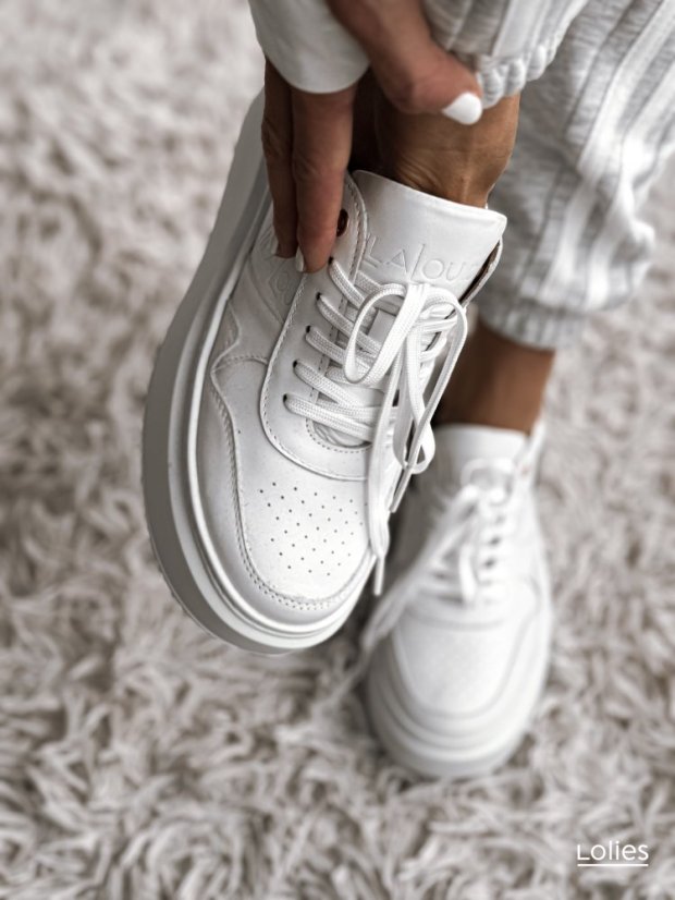 Kožené boty FAMOUS na platformě bílé - Barva: Bílá, BOTY VELIKOST: 39
