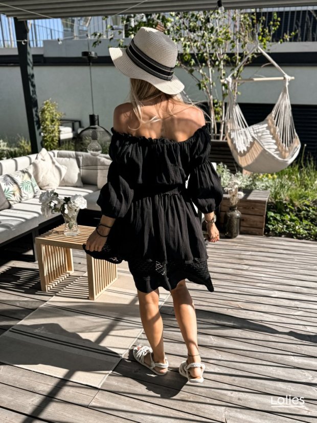 Mušelínové šaty DOLORA černé - Barva: Černá, Velikost: ONESIZE