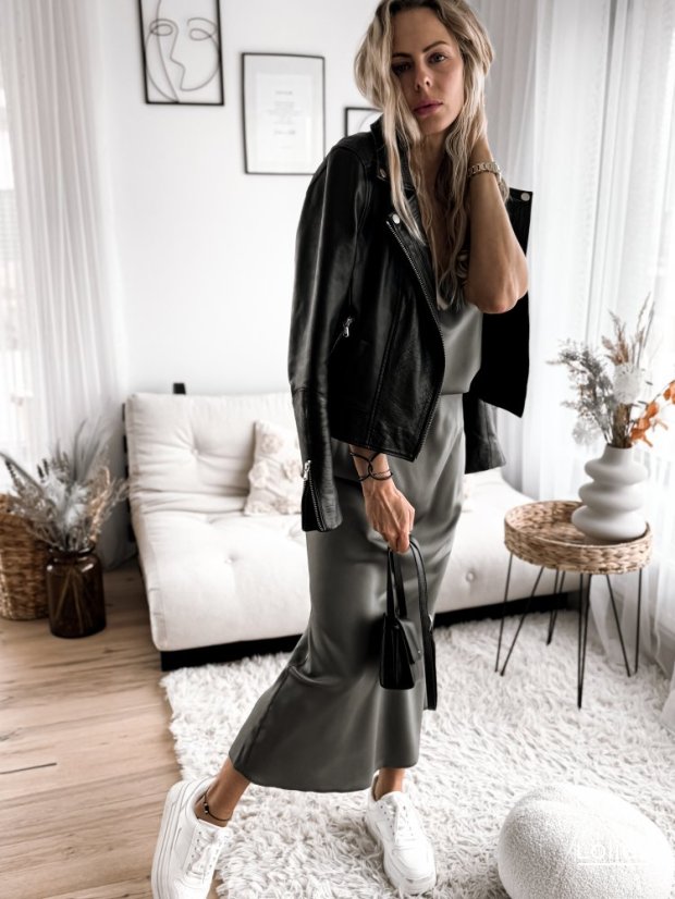 Komplet SATIN sukně + top khaki - Barva: Khaki, Velikost: M