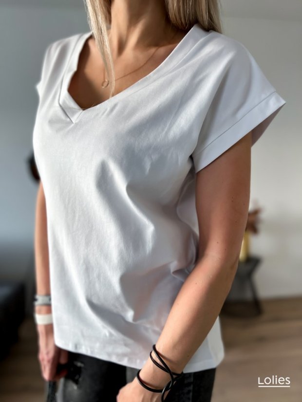 Tričko V-NECK bílá - Barva: Bílá, Velikost: M/L