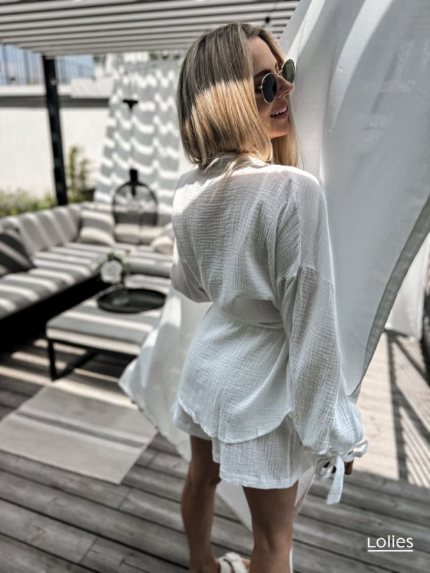 Mušelínový komplet kimono + šortky HAVAJ bílá - Barva: Bílá, Velikost: S/M